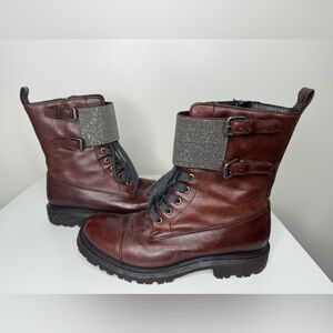 Brunello Cucinelli Monili Leather Combat Brown Boots - Refined Elegance